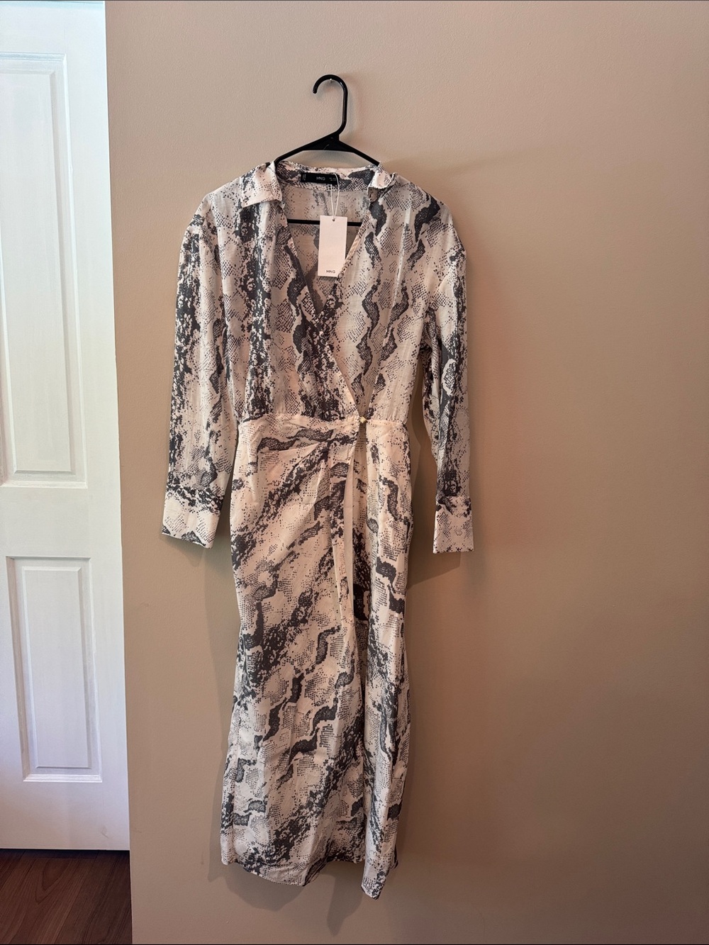 Snake Print Wrap Dress - Neutral Tones